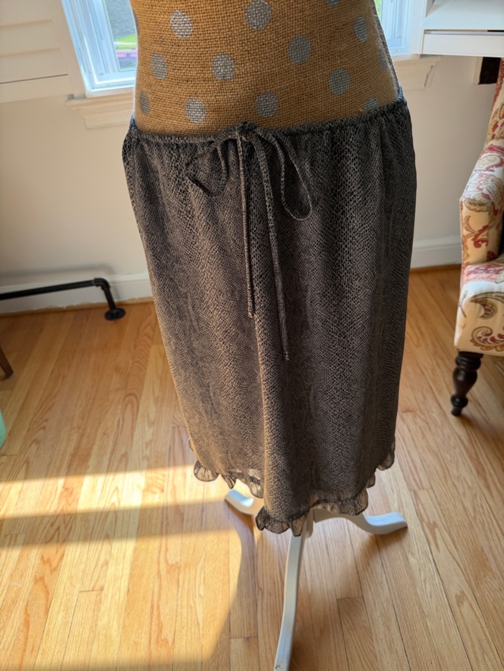 Liz Claiborne Black Sheer Midi Skirt with Drawstring Waist